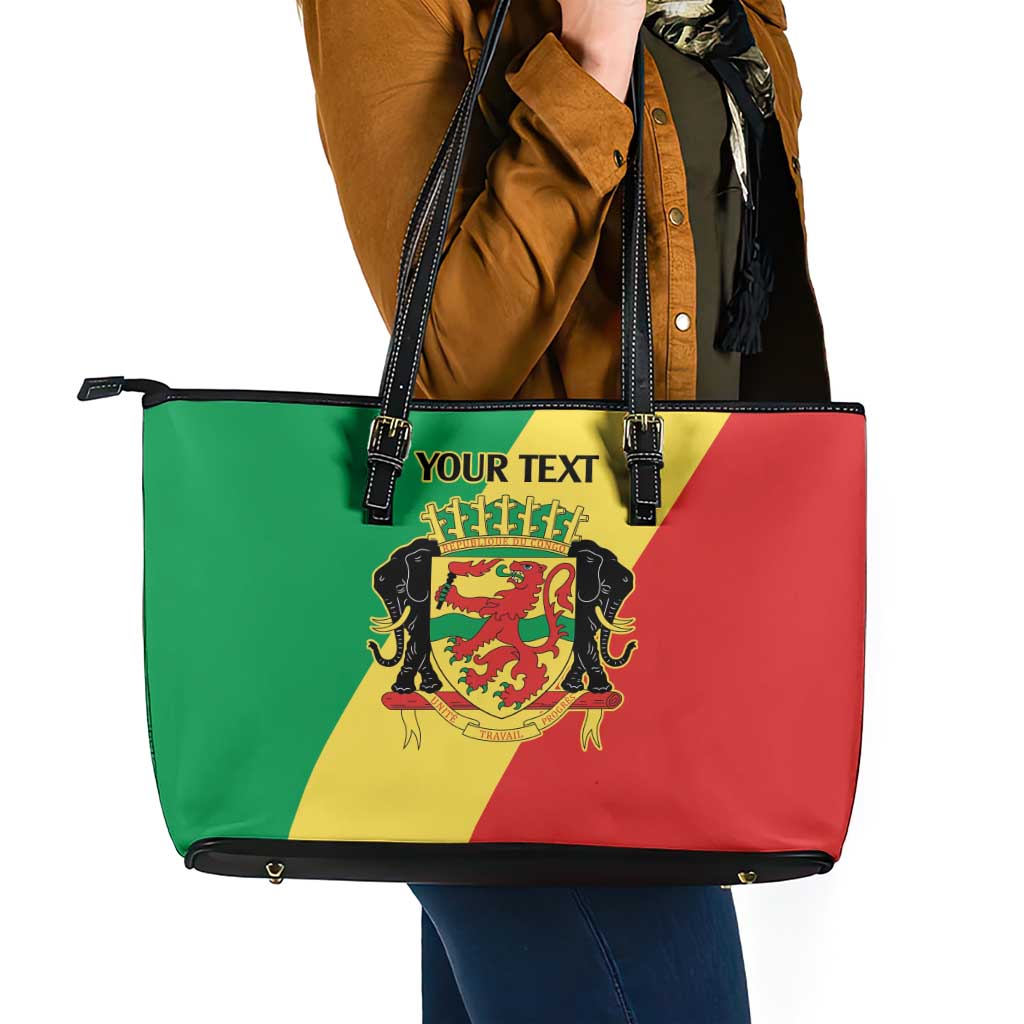 Republic of The Congo Personalized Leather Tote Bag Simple Flag Style - Wonder Print Shop