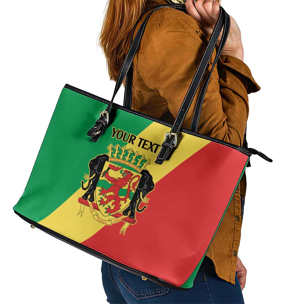 Republic of The Congo Personalized Leather Tote Bag Simple Flag Style - Wonder Print Shop