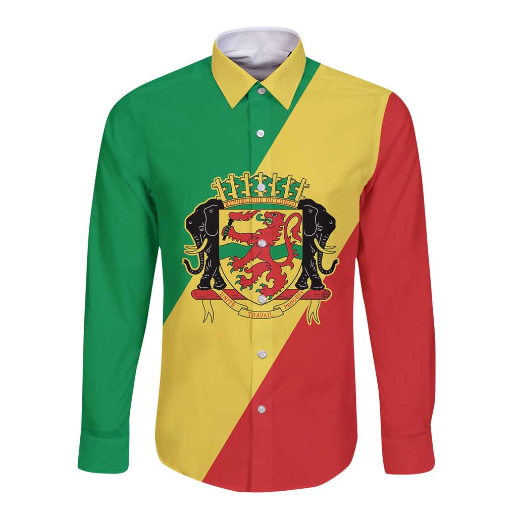 Republic of The Congo Personalized Long Sleeve Button Shirt Simple Flag Style - Wonder Print Shop