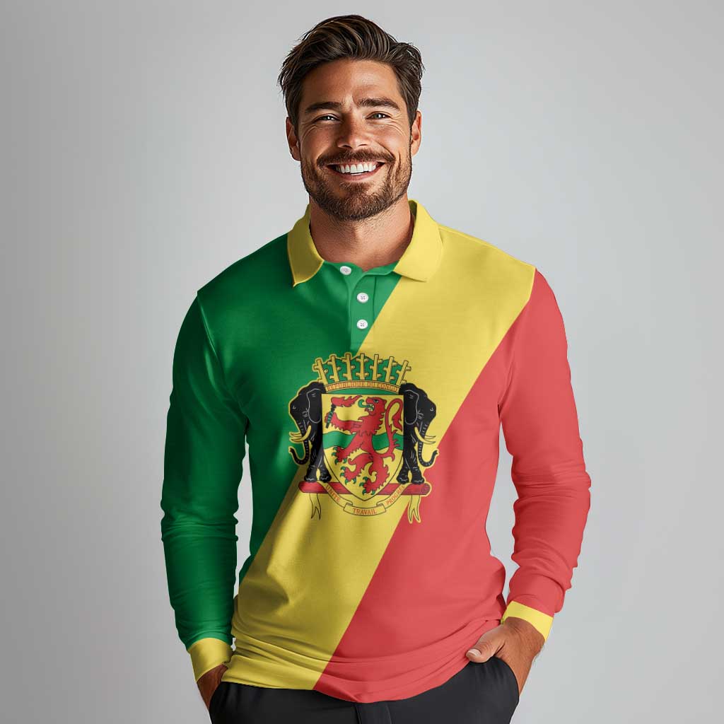 Republic of The Congo Personalized Long Sleeve Polo Shirt Simple Flag Style - Wonder Print Shop
