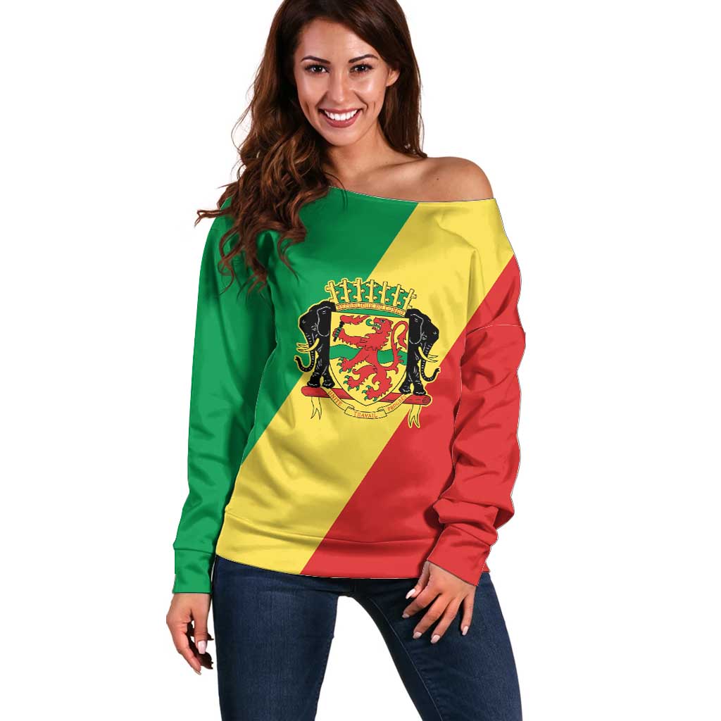 Republic of The Congo Personalized Off Shoulder Sweater Simple Flag Style - Wonder Print Shop