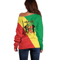 Republic of The Congo Personalized Off Shoulder Sweater Simple Flag Style - Wonder Print Shop