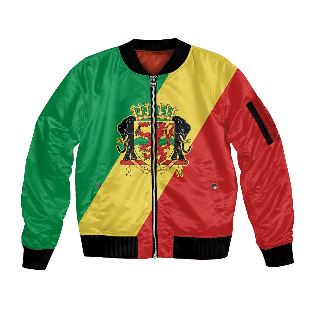Republic of The Congo Personalized Sleeve Zip Bomber Jacket Simple Flag Style - Wonder Print Shop