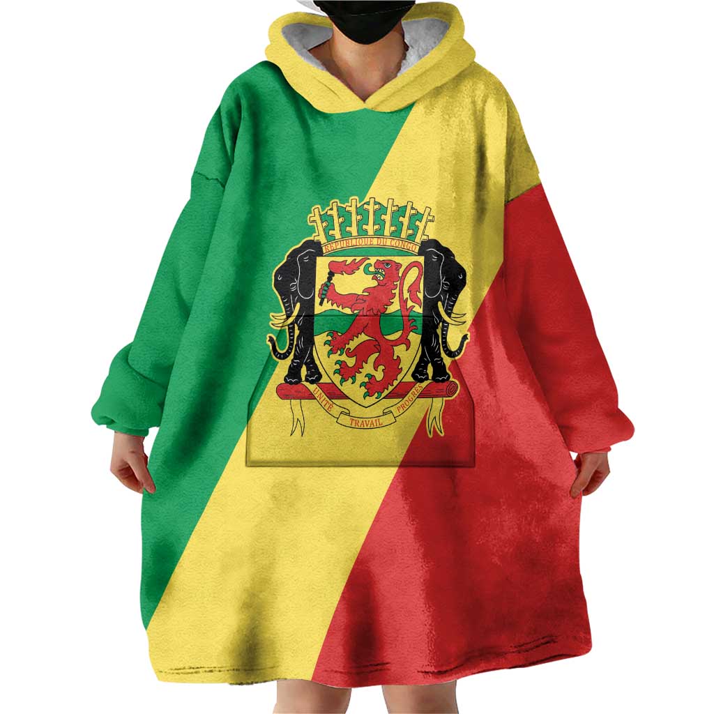 Republic of The Congo Personalized Wearable Blanket Hoodie Simple Flag Style - Wonder Print Shop