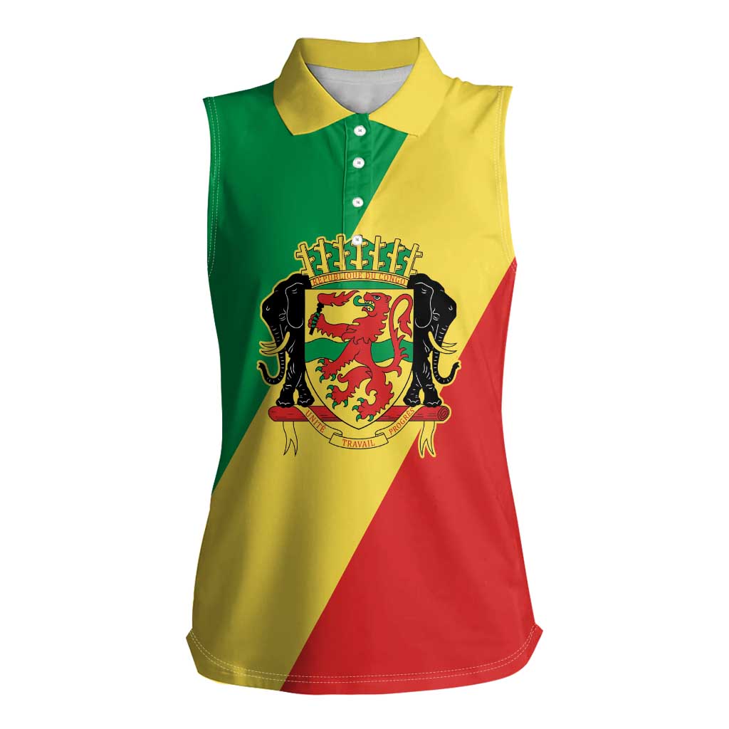 Republic of The Congo Personalized Women Sleeveless Polo Shirt Simple Flag Style - Wonder Print Shop