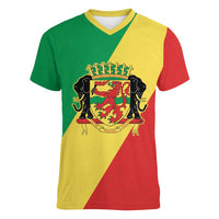 Republic of The Congo Personalized Women V-Neck T-Shirt Simple Flag Style - Wonder Print Shop