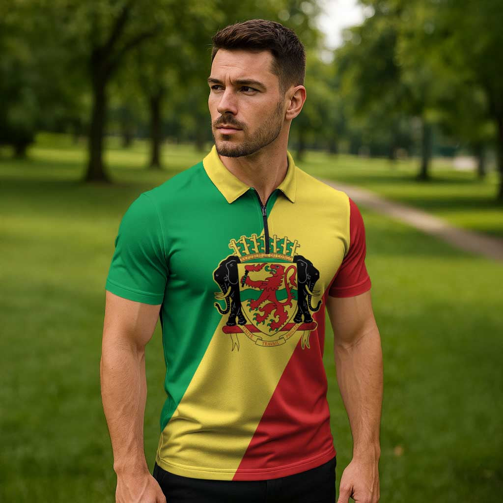 Republic of The Congo Personalized Zipper Polo Shirt Simple Flag Style