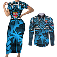 Fiji Rugby Couples Matching Short Sleeve Bodycon Dress and Long Sleeve Button Shirts Go Fijian Tapa Arty with World Cup Vibe LT9 - Wonder Print Shop