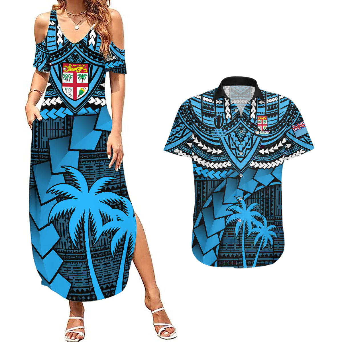 Fiji Rugby Couples Matching Summer Maxi Dress and Hawaiian Shirt Go Fijian Tapa Arty with World Cup Vibe LT9 - Wonder Print Shop