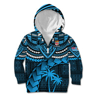 Kids blue patterned full-zip hoodie with hood and bold center emblem and palm print