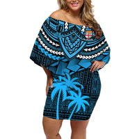 Fiji Rugby Off Shoulder Short Dress Go Fijian Tapa Arty with World Cup Vibe - Wonder Print Shop