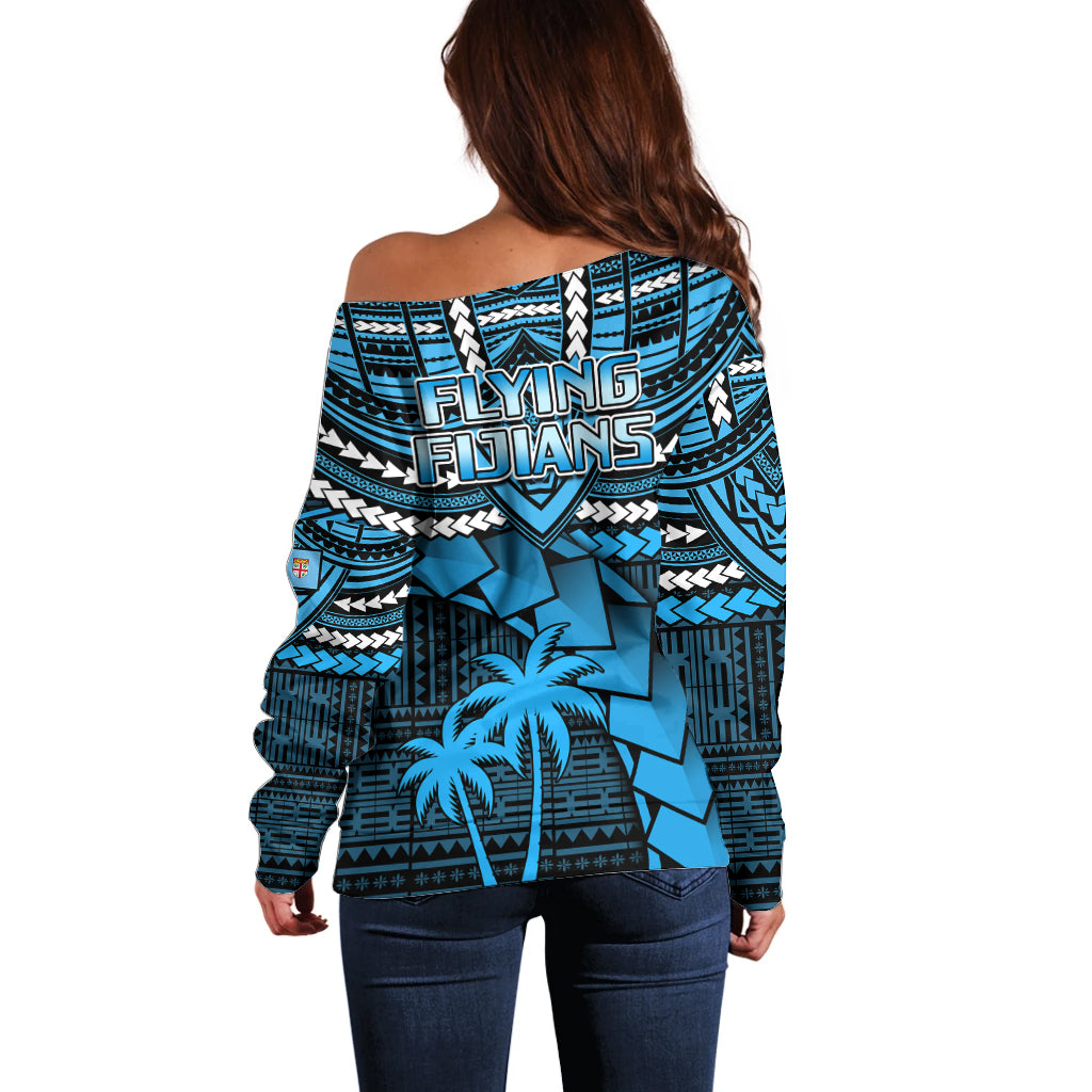 Fiji Rugby Off Shoulder Sweater Go Fijian Tapa Arty with World Cup Vibe - Wonder Print Shop