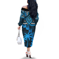 Fiji Rugby Off The Shoulder Long Sleeve Dress Go Fijian Tapa Arty with World Cup Vibe - Wonder Print Shop