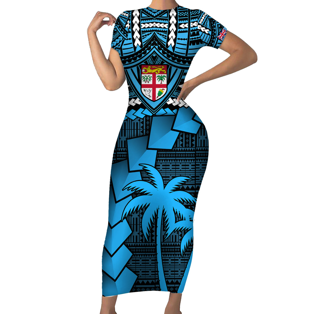 Fiji Rugby Short Sleeve Bodycon Dress Go Fijian Tapa Arty with World Cup Vibe - Wonder Print Shop