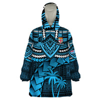 Fiji rugby blanket hoodie in blue with patterned hood and large front graphic