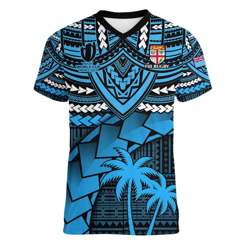 Fiji Rugby Women V Neck T Shirt Go Fijian Tapa Arty with World Cup Vibe - Wonder Print Shop