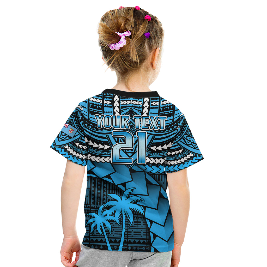 Kids blue rugby T-shirt back print YOUR TEXT and large 21 graphic