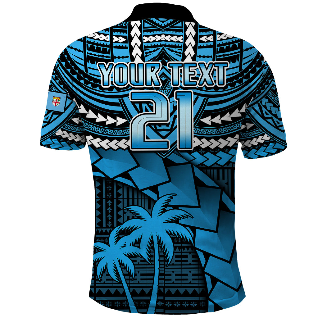 Blue rugby polo shirt back with large 21 and YOUR TEXT print