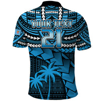 Blue rugby polo shirt back with large 21 and YOUR TEXT print