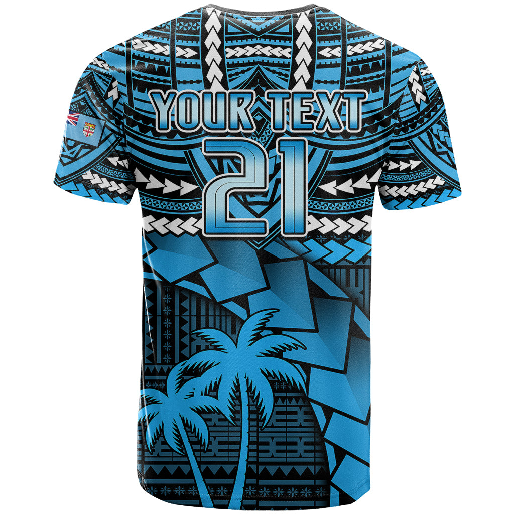Blue custom rugby T-shirt with 'YOUR TEXT' and number 61 on front