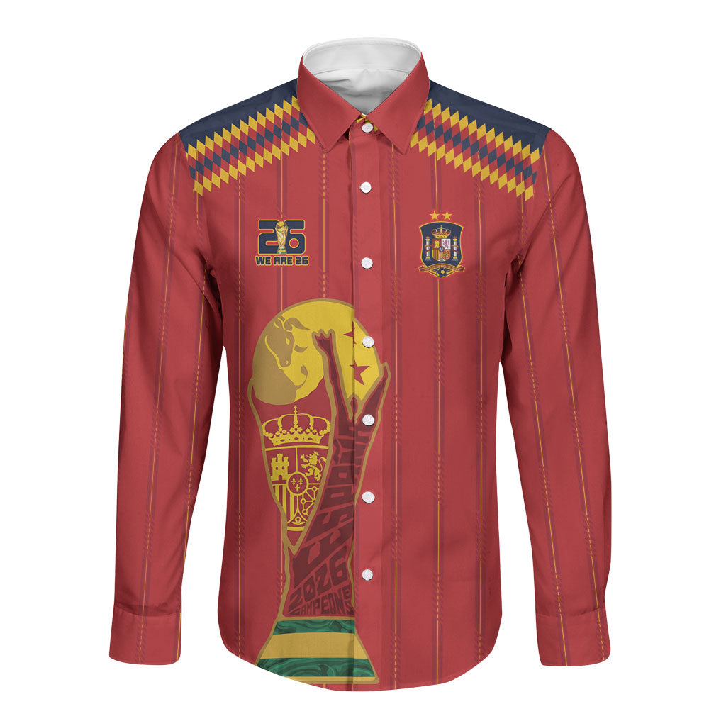 Spain Campeon del Mundo 2026 Long Sleeve Button Shirt La Furia Roja History Has Been Made