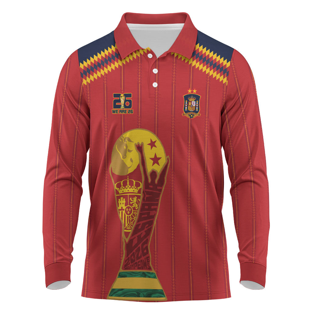 Spain Campeon del Mundo 2026 Long Sleeve Polo Shirt La Furia Roja History Has Been Made
