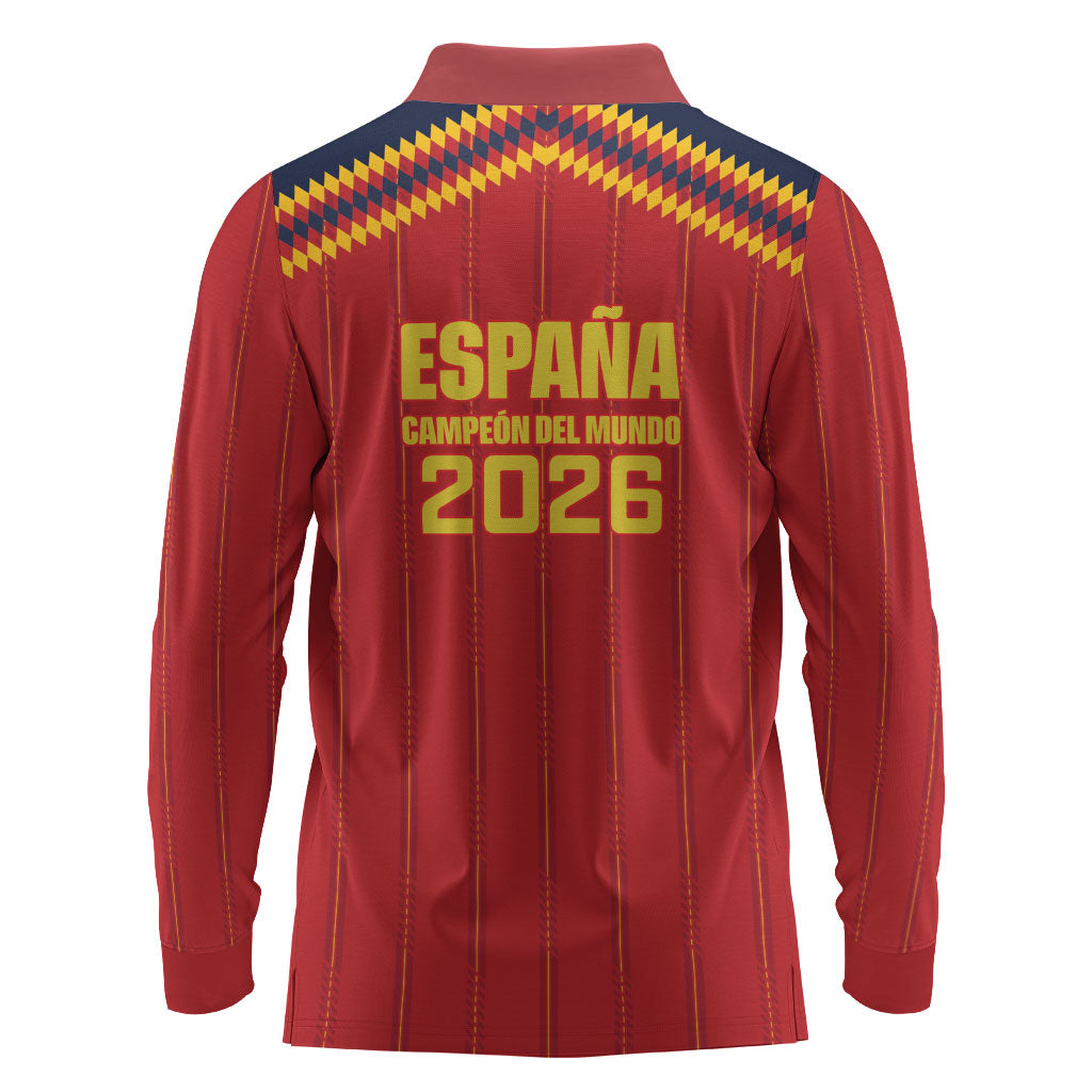 Spain Campeon del Mundo 2026 Long Sleeve Polo Shirt La Furia Roja History Has Been Made