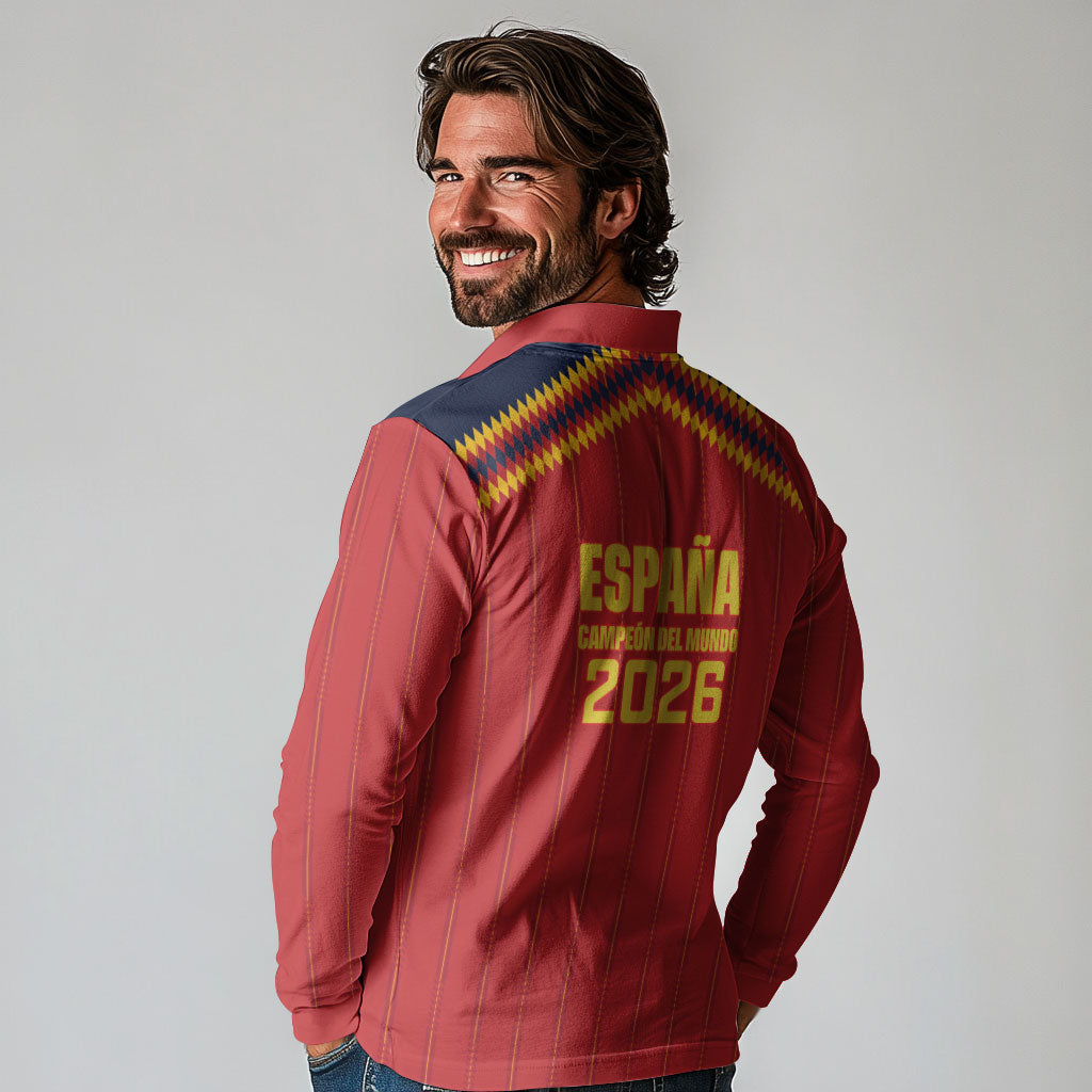 Spain Campeon del Mundo 2026 Long Sleeve Polo Shirt La Furia Roja History Has Been Made