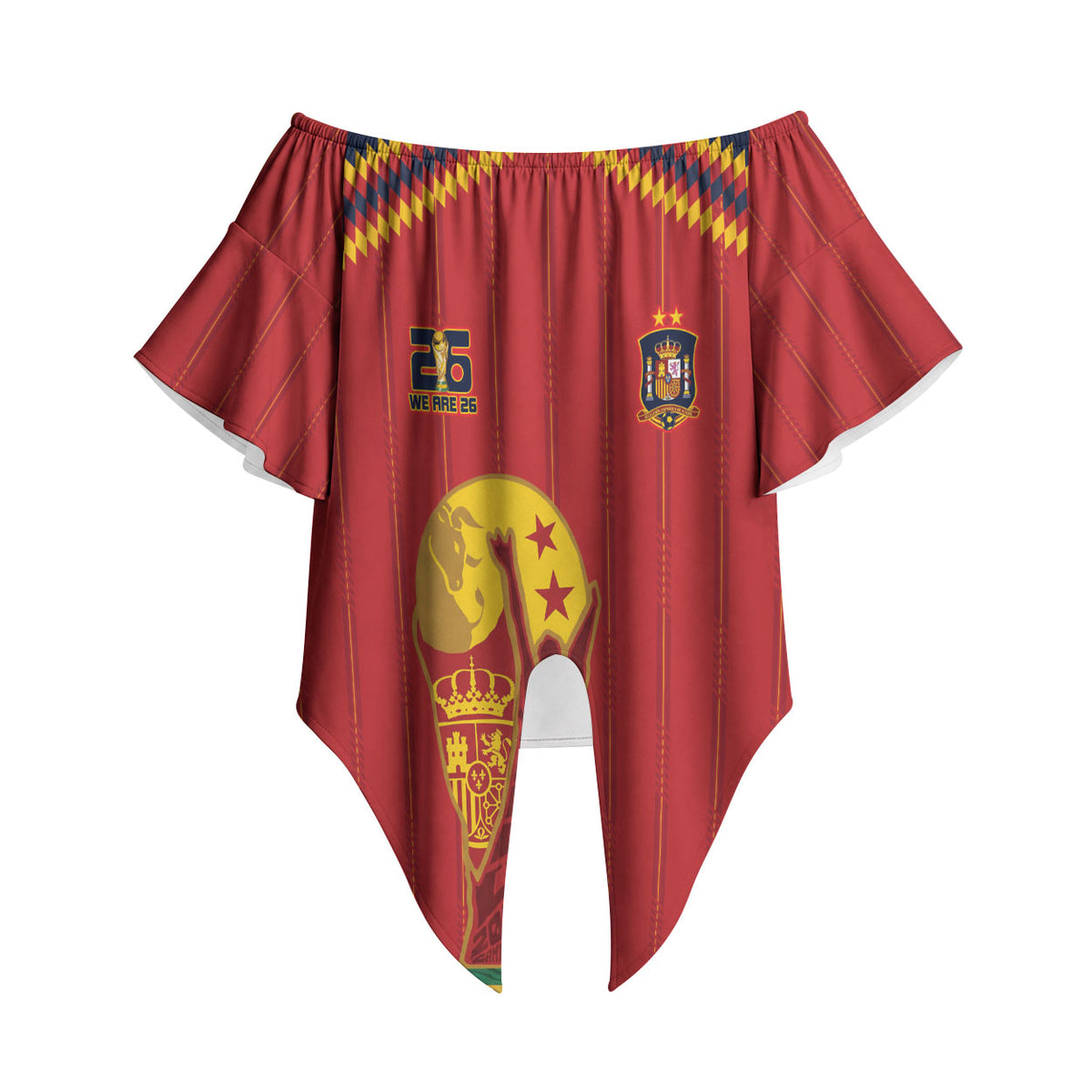 Spain Campeon del Mundo 2026 Off Shoulder Wrap Waist Top La Furia Roja History Has Been Made
