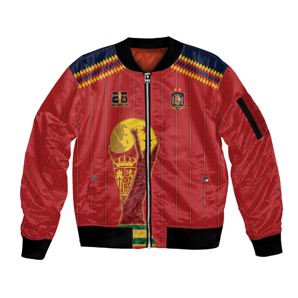 Spain Campeon del Mundo 2026 Sleeve Zip Bomber Jacket La Furia Roja History Has Been Made