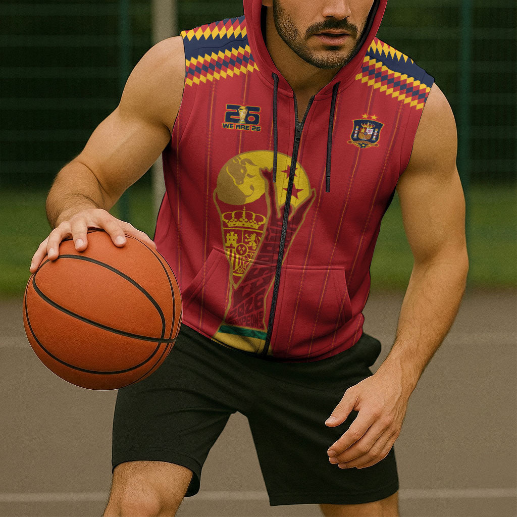 Spain Campeon del Mundo 2026 Sleeveless Zip Hoodie La Furia Roja History Has Been Made