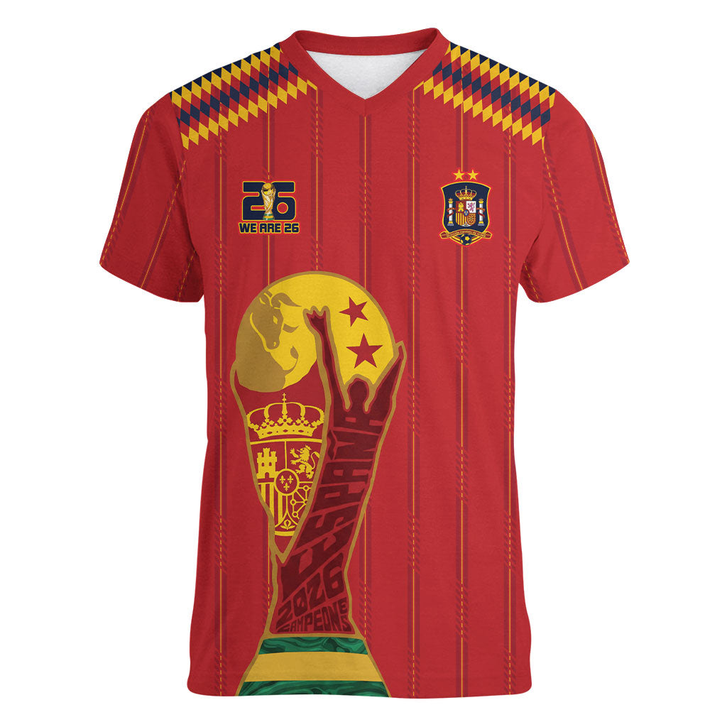 Spain Campeon del Mundo 2026 Women V-Neck T-Shirt La Furia Roja History Has Been Made