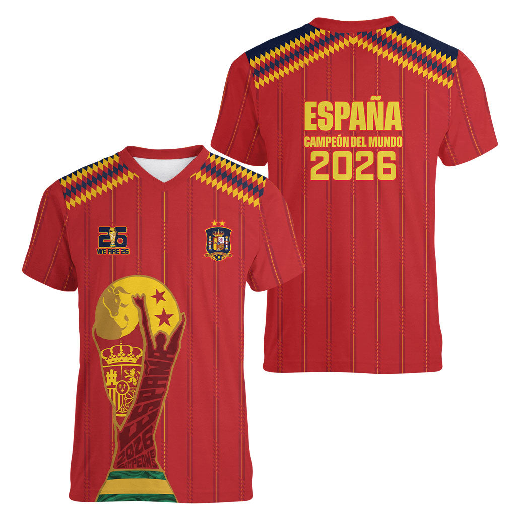 Spain Campeon del Mundo 2026 Women V-Neck T-Shirt La Furia Roja History Has Been Made