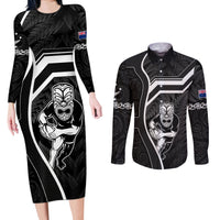New Zealand Aotearoa Rugby Couples Matching Long Sleeve Bodycon Dress and Long Sleeve Button Shirts Black Fern Maori Tribal Sporty Style LT9 - Wonder Print Shop
