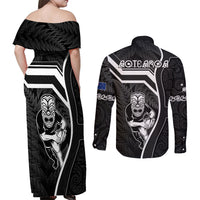 New Zealand Aotearoa Rugby Couples Matching Off Shoulder Maxi Dress and Long Sleeve Button Shirts Black Fern Maori Tribal Sporty Style LT9 - Wonder Print Shop