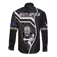 New Zealand Aotearoa Rugby Long Sleeve Button Shirt Black Fern Maori Tribal Sporty Style - Wonder Print Shop