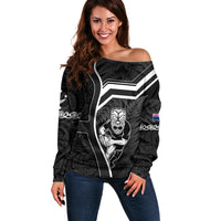 New Zealand Aotearoa Rugby Off Shoulder Sweater Black Fern Maori Tribal Sporty Style - Wonder Print Shop