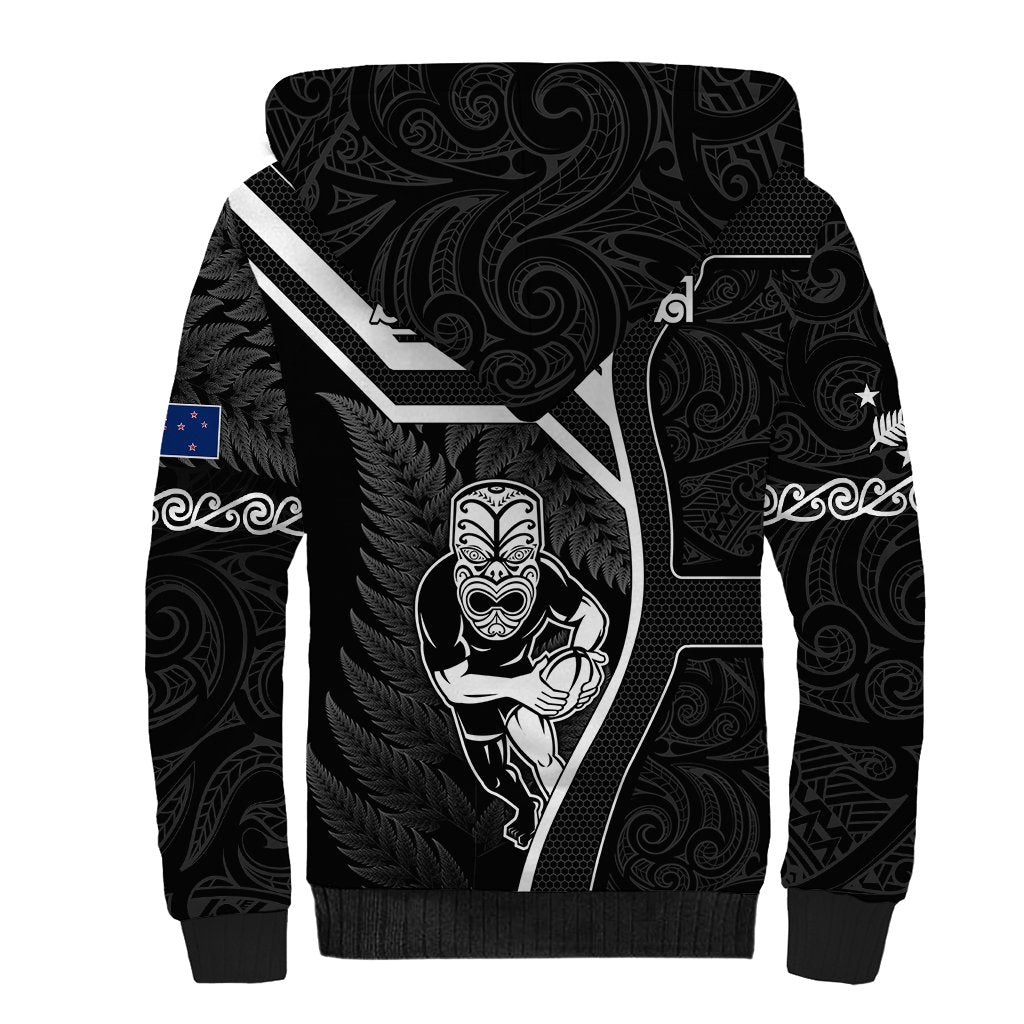 New Zealand Aotearoa Rugby Sherpa Hoodie Black Fern Maori Tribal Sporty Style - Wonder Print Shop