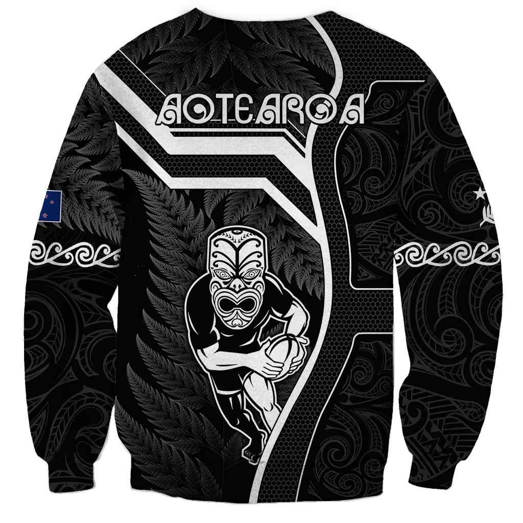 New Zealand Aotearoa Rugby Sweatshirt Black Fern Maori Tribal Sporty Style - Wonder Print Shop
