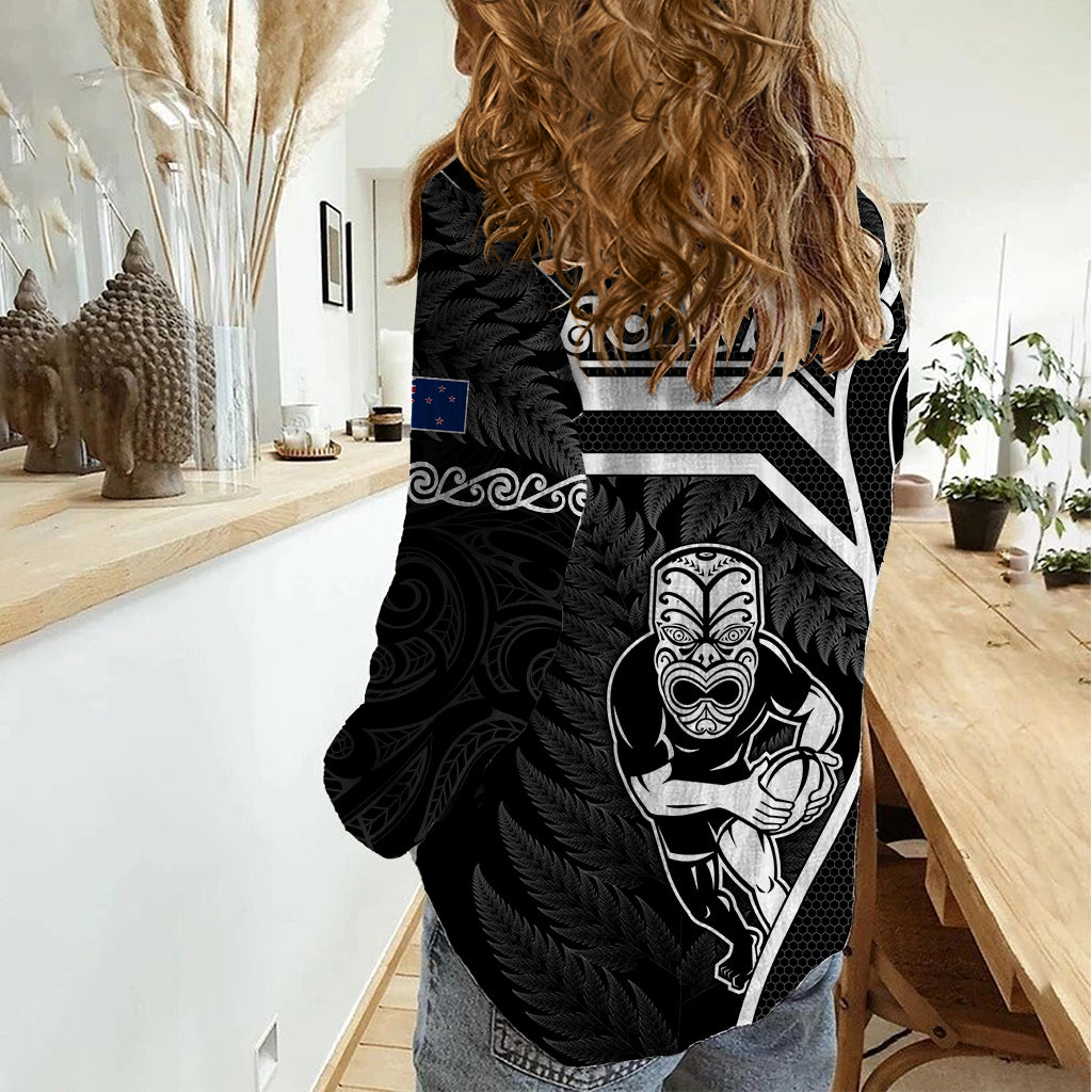 New Zealand Aotearoa Rugby Women Casual Shirt Black Fern Maori Tribal Sporty Style - Wonder Print Shop