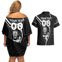 Custom New Zealand Aotearoa Rugby Couples Matching Off Shoulder Short Dress and Hawaiian Shirt Black Fern Maori Tribal Sporty Style LT9 - Wonder Print Shop