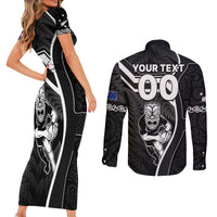 Custom New Zealand Aotearoa Rugby Couples Matching Short Sleeve Bodycon Dress and Long Sleeve Button Shirts Black Fern Maori Tribal Sporty Style LT9 - Wonder Print Shop