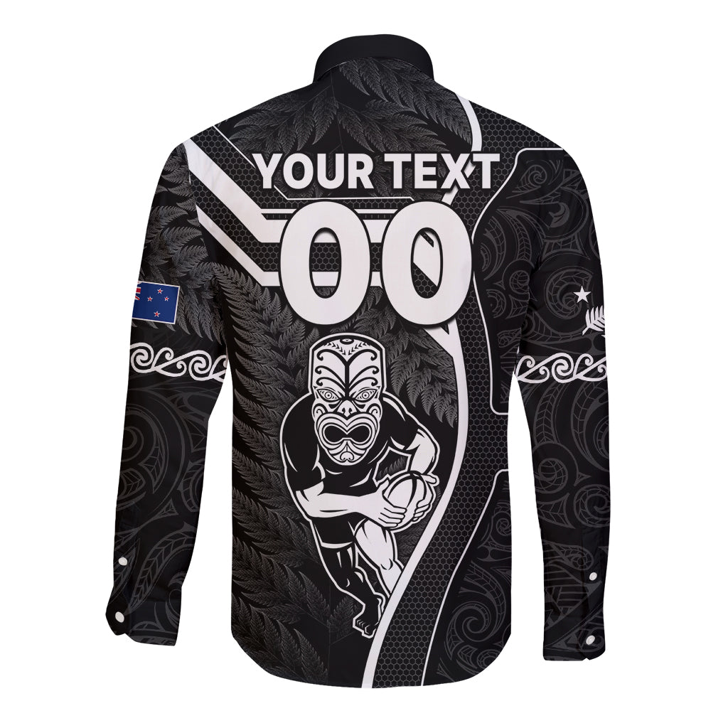 Custom New Zealand Aotearoa Rugby Long Sleeve Button Shirt Black Fern Maori Tribal Sporty Style - Wonder Print Shop