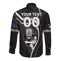 Custom New Zealand Aotearoa Rugby Long Sleeve Button Shirt Black Fern Maori Tribal Sporty Style - Wonder Print Shop