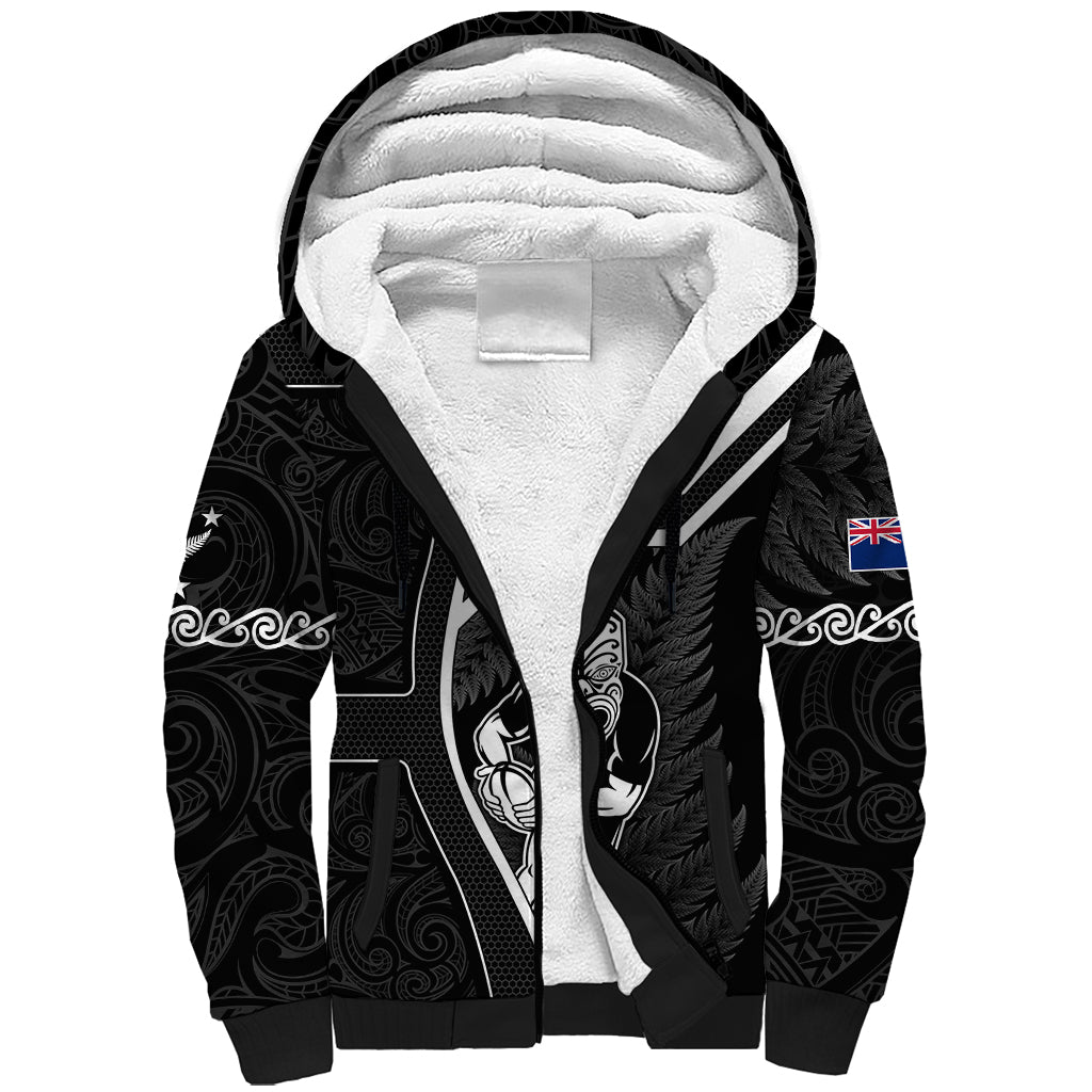 Custom New Zealand Aotearoa Rugby Sherpa Hoodie Black Fern Maori Tribal Sporty Style - Wonder Print Shop