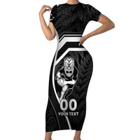 Custom New Zealand Aotearoa Rugby Short Sleeve Bodycon Dress Black Fern Maori Tribal Sporty Style - Wonder Print Shop