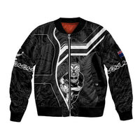 Custom New Zealand Aotearoa Rugby Sleeve Zip Bomber Jacket Black Fern Maori Tribal Sporty Style - Wonder Print Shop