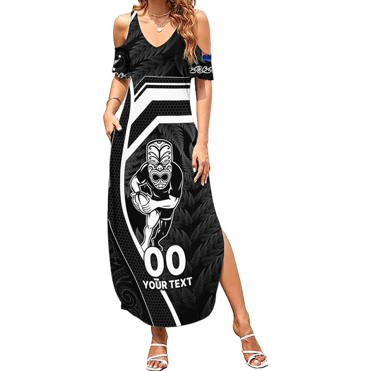 Custom New Zealand Aotearoa Rugby Summer Maxi Dress Black Fern Maori Tribal Sporty Style - Wonder Print Shop