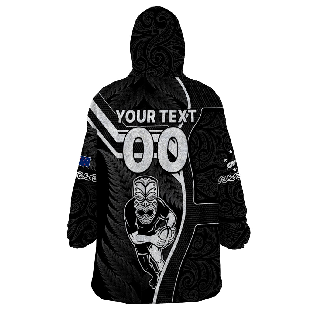Custom New Zealand Aotearoa Rugby Wearable Blanket Hoodie Black Fern Maori Tribal Sporty Style - Wonder Print Shop