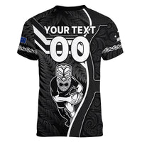 Custom New Zealand Aotearoa Rugby Women V Neck T Shirt Black Fern Maori Tribal Sporty Style - Wonder Print Shop